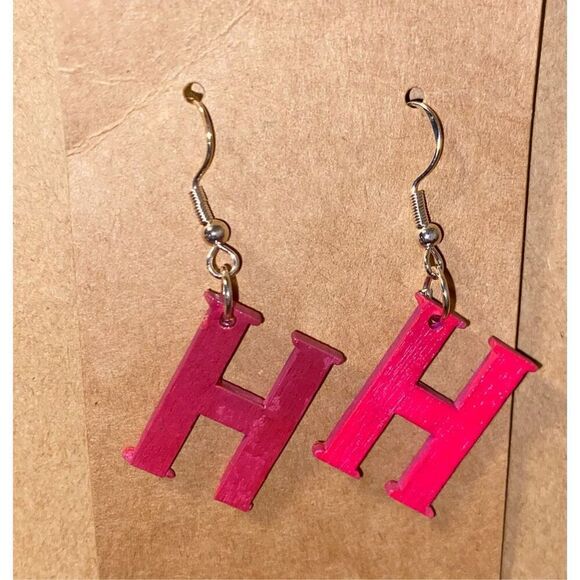 ☀️3/$12☀️ Letter “H” Earrings with Sterling Silver Hooks. (Dark Pink) - Picture 1 of 3
